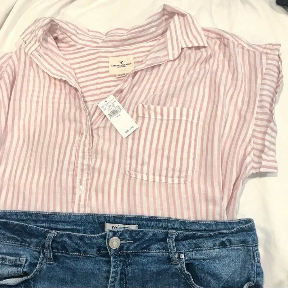 AMERICAN EAGLE | NEW Pink and White Striped Shirt